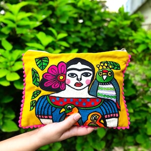 Set Of 5 Frida Kahlo-Inspired Makeup Pouch – Bold and Artistic Cosmetic Bag / Unique and Artistic Design ( 10X7)IN