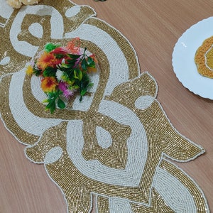 WHOLE SALE Beaded Handmade Table Runner And Placemat golden leaves beaded table runner, luxury beaded runner