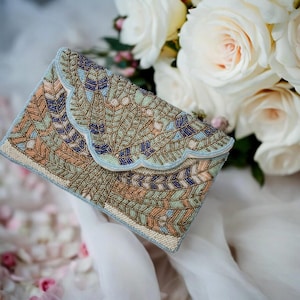 Beaded Clutch Purse, Summer Beaded Bag, Party Clutch Purse, Floral Bead Clutch