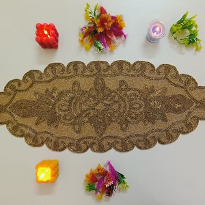 WHOLESALE Beaded Table Mat Centre piece Handmade golden ornate design oval placemat glass beads place mat 13x36 inches