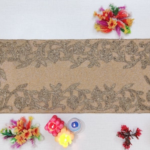 handmade bead table runner, gold and peach, hand beaded runner, 13x36inch halloween runner