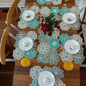 WHOLESALE BEADS Blossom Runner - Blue, White and Silver ( 36 inches by 13 inches )
