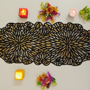 Hand Made Beads Table Runner, Black & Gold Beaded Table Runner, Handmade Beaded Runner, beaded table runner