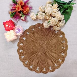 Gold handmade bead placemat, beaded charger, beaded table mat, gold and white centrepiece, beaded table mat, gold centrepiece