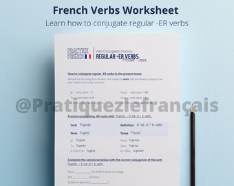 Learn how to Conjugate French Regular ER Verbs | French Verb Conjugation Practice | Printable French Conjugation Practice Worksheet