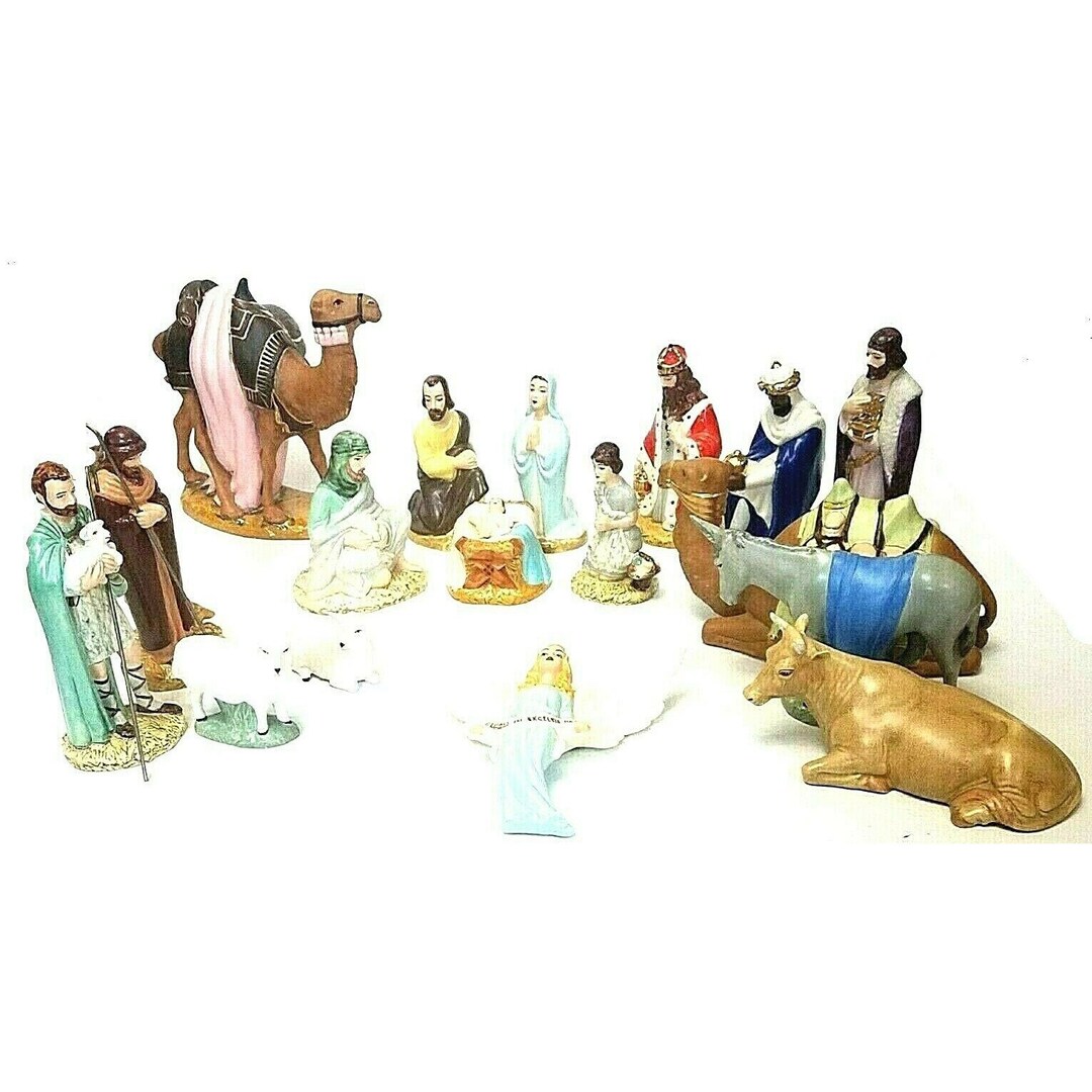 Vintage Holland Mold Nativity Set Scene Ceramic Handpainted 18 Pieces