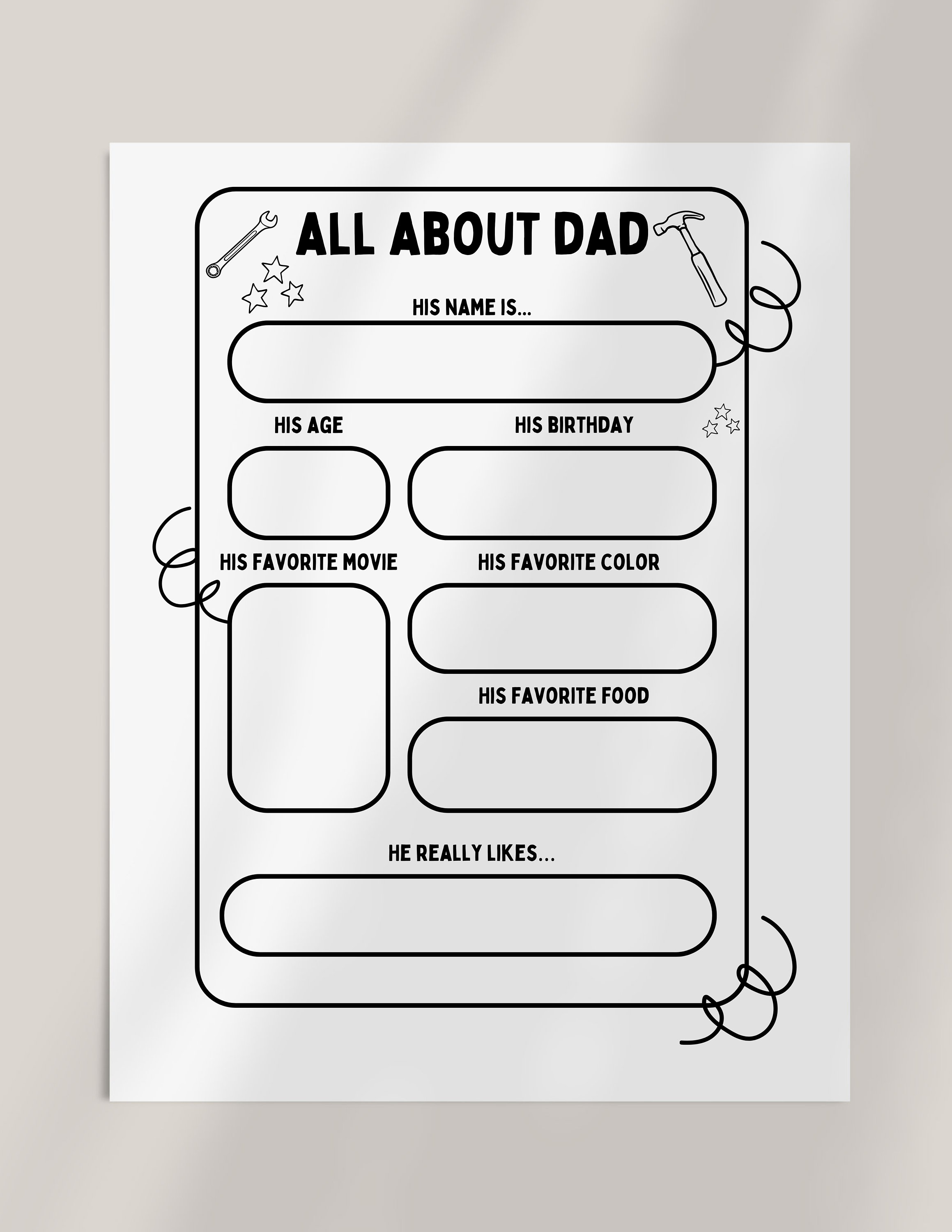All About Dad Printable, Fathers Day Handprint Craft, All About My Dad ...