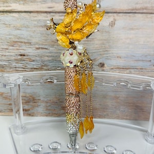 Handmade Strass Perlen Kugelschreiber: Gold Fisch Charm, Black Ink