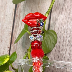 Pretty gift, red lips, red Beaded Pen, red, glitter Pen, Rhinestone Pen, Handmade Beadable Pens