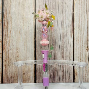 4-Color Ballpoint pink Pen, Custom Beaded Pen,   red, green, black and blue inks, Rhinestone Pen, Handmade Beadable Pens, refillable ink