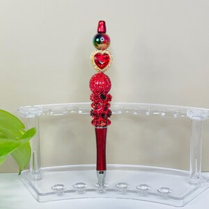 Beautiful red heart flowers roses Beaded Pen, Rhinestone Pen, Handmade Beadable Pens, refillable ink.