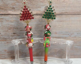 Christmas and New Year Handmade Beaded Pen: crystal Christmas tree , Christmas Pen