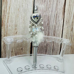 Beautiful heart silver pearl/fur Beaded Pen, Rhinestone Pen, Handmade Beadable Pens