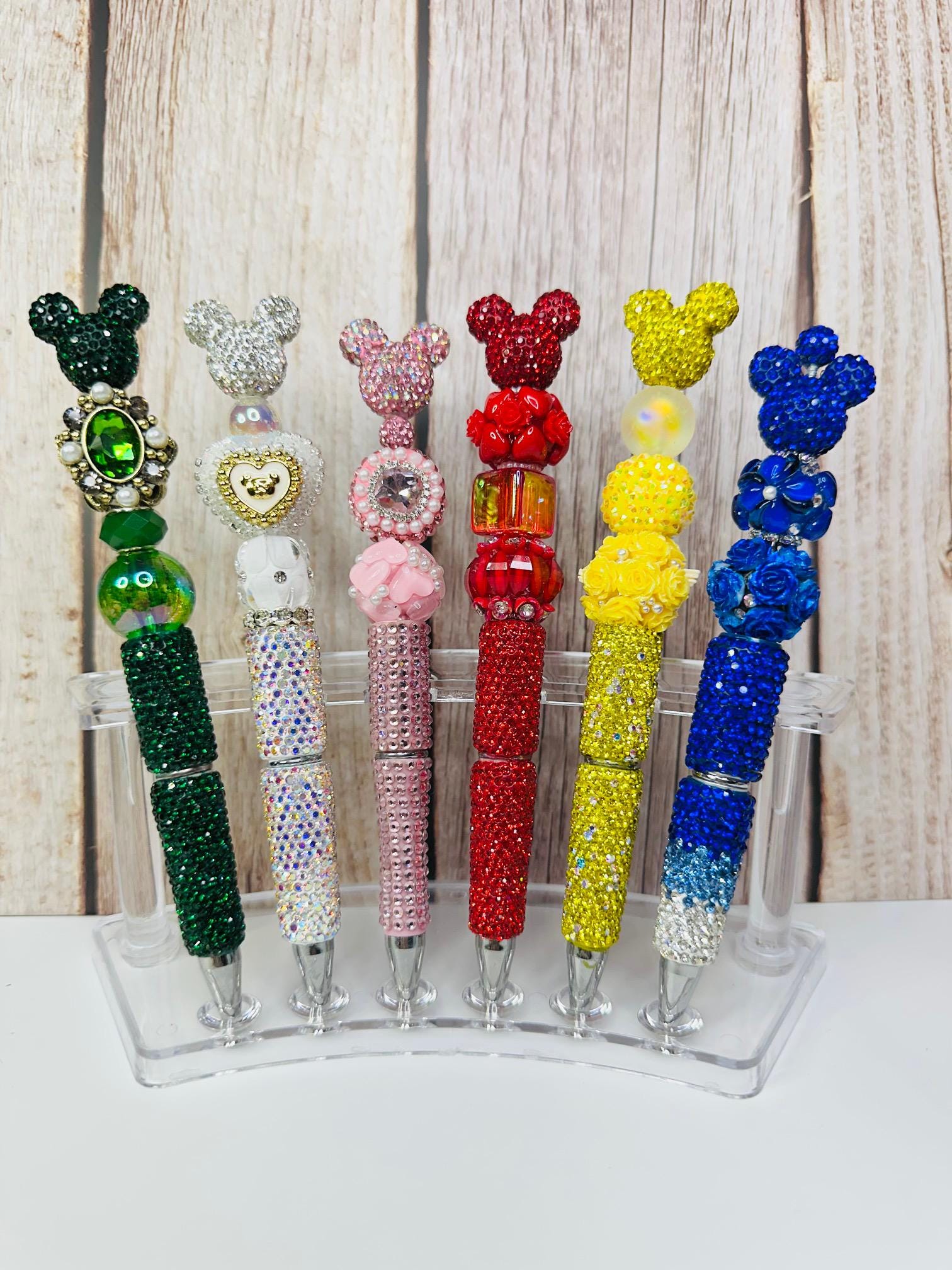 Rhinestone Mickey head pens, Rhinestone Pen, Handmade Beadable Pens