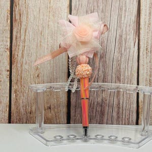 Gorgeous Pink rose fabric flowers pens. Unique gift, Pink Beaded Pen, Handmade Beadable Pens, refillable ink.