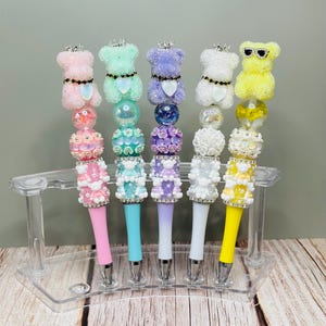 Bear Beaded Pens, Sugar bear, blue, peach, red, pink, teal pens, Rhinestone Pen, Handmade Beadable Pens