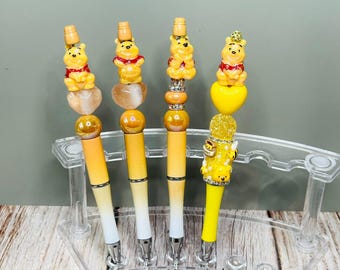 The bear Beaded Pen: Handmade Refillable Black Ink