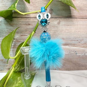 Owl Beaded Pen, blue Pen, Rhinestone Pen, Handmade Beadable Pens
