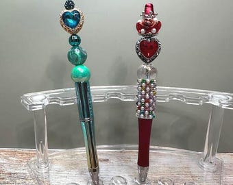 Handmade Beaded Crystal Heart Pen: Refillable Black Ink