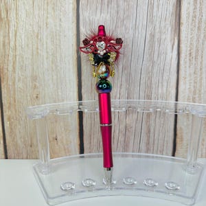 Fluffy heart wings red Beaded Pen, red, glitter Pen, Rhinestone Pen, Handmade Beadable Pens