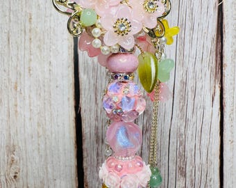 Custom Beaded 4-Color Ballpoint Pen: Pink Rhinestone Accent