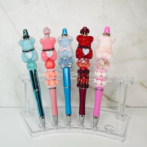 Bear Beaded Pens, Sugar bear, blue, peach, red, pink, teal pens, Rhinestone Pen, Handmade Beadable Pens
