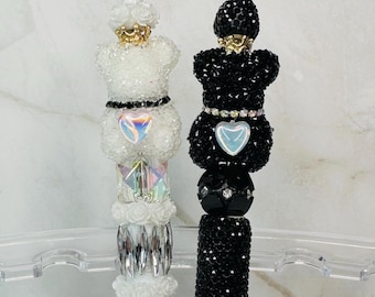 Zwart-zilveren/witte Two Bears-kristallenpennen, strassteenpen, handgemaakte kralenpennen