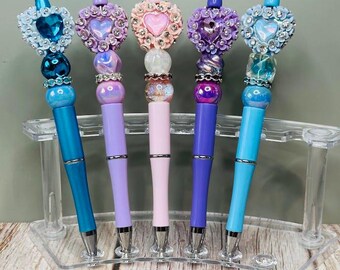 Crystal Flower Heart Beaded Pen: Handmade Refillable Ink