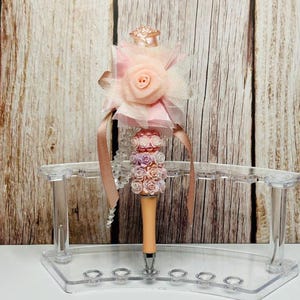 Gorgeous Pink rose fabric flowers pens. Unique gift, Pink Beaded Pen, Handmade Beadable Pens, refillable ink.