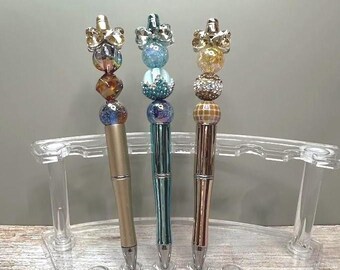Handmade Beadable Pens: Refillable Black Ink, Metallic Finish