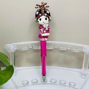 Beautiful chinese doll pink shiny Beaded Pen, Rhinestone Pen, Handmade Beadable Pens