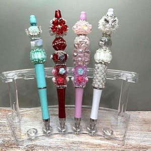 Crystal flowers beads pens. Teal, red, pink, white pens. Unique gift, Handmade Beadable Pens, refillable ink.