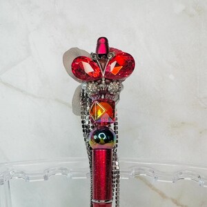 Butterfly Beaded Pen, Red Pen, Rhinestone Pen, Handmade Beadable Pens