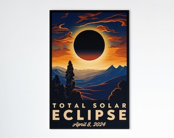 Solar Eclipse Vintage Travel Poster | Eclipse 2024 Wall Art Print | Total Solar Eclipse Printable Home Decor | Eclipse Digital Download Gift