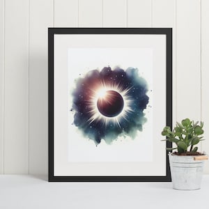 Total Solar Eclipse Art Print | Eclipse 2024 Wall Art | Solar Eclipse Printable Home Decor | Watercolor Eclipse Digital Download Gift