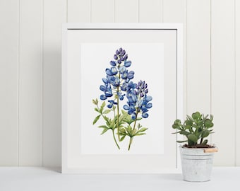 Texas Bluebonnet Flower Print | Wildflower Wall Art | Floral Printable Home Decor | Texas State Flower Digital Download Gift