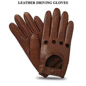 Genuine Sheepskin Leather Driving Gloves for Men Ventilated, Winter Warm, Anti-Slip Motorcycle Sleeves Unlined Perforated Gloves