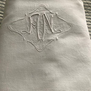 French Linen Dowry Sheet Monogram AN.