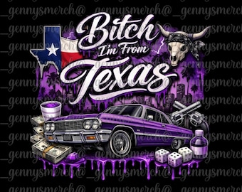Texas PNG, Gangster Texas Design, Lowrider Car Graphic, Purple Drip Art, Houston PNG