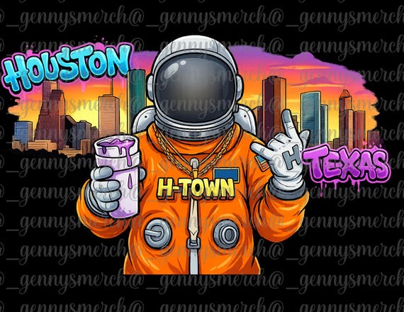 Houston Astronaut PNG, H-Town Texas Graphic, Purple Drip Cup Design, Houston Skyline Clipart, Streetwear Sublimation PNG Download