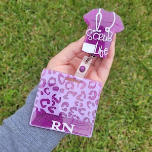 Purple leopard badge reel/badge buddy