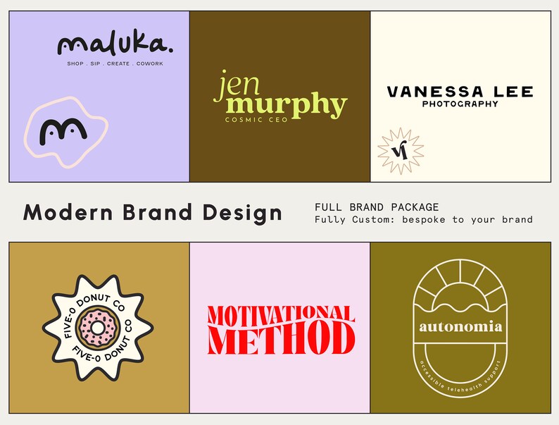 Logos 2 Rows Custom Modern Logo Design, Feminine Branding Package - Etsy