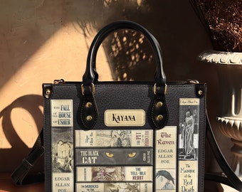 BOGO - Genuine Leather Personalized Edgar Allan Poe Handbag - Poe Bag Collection, Horror Collections, The Raven