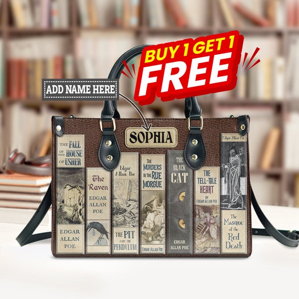 BOGO - Genuine Leather Personalized Edgar Allan Poe Handbag - Poe Bag Collection, Horror Collections, The Raven