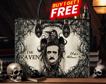 BOGO - Genuine Leather Edgar Allan Poe Handbag - Poe Bag Collection, Horror Collections, The Raven