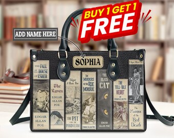 BOGO - Genuine Leather Personalized Edgar Allan Poe Handbag - Poe Bag Collection, Horror Collections, The Raven