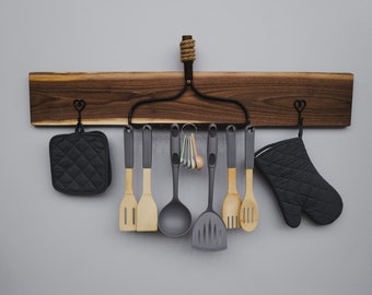 Handmade Live edge Walnut Cooking utensil, Coat/Towel rack