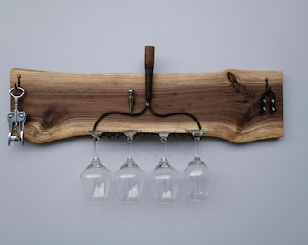 Handmade Live edge Walnut Wine Glass/Coat/Towel rack