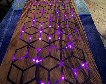 LED Wood Gaming Desk Dining Table Coffee Table Wall Piece Monkey Pod Walnut