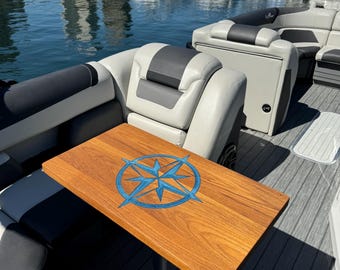 Custom Teak & Compass Rose Boat Table Tops
